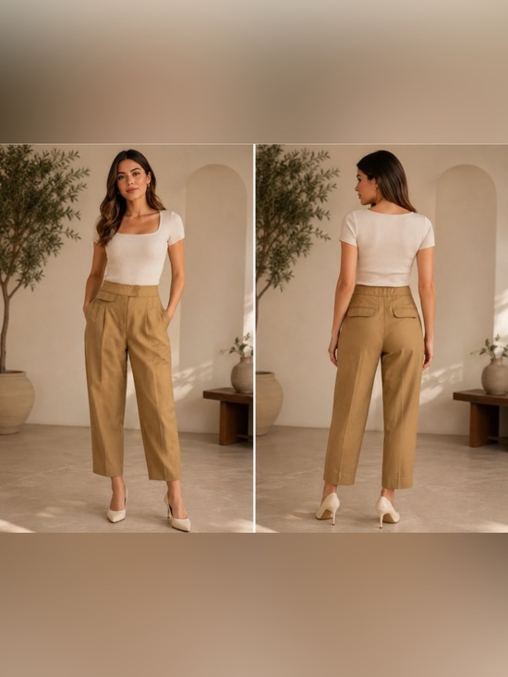 J.Crew Pleated High-Rise Khaki Crop Pants Pink Trim Size 4 Style AJ438